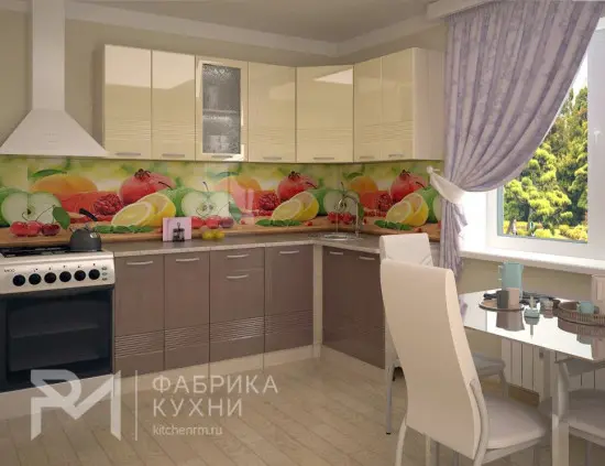 Кухонный гарнитур Волна Ваниль глянец  Капучино 2000х1400
