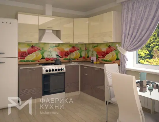 Кухонный гарнитур Волна Ваниль глянец Капучино 2100х1600